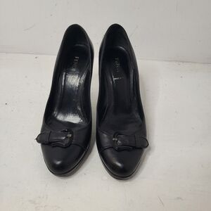 Fendi Womens Leather Almond Toe Stiletto Heel Buckle Strap Black Pumps Size 37.5